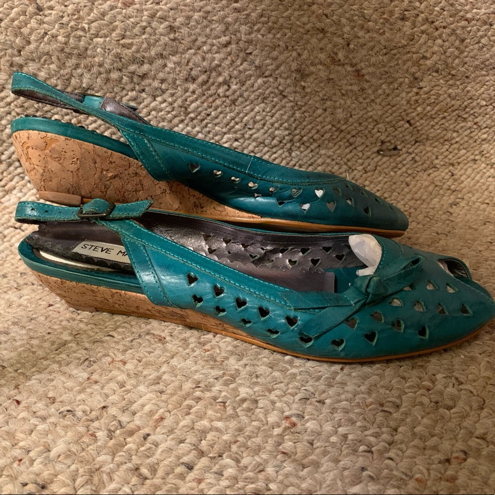 Steve Madden Wisteria Teal Leather with Cork Wedge Shoes